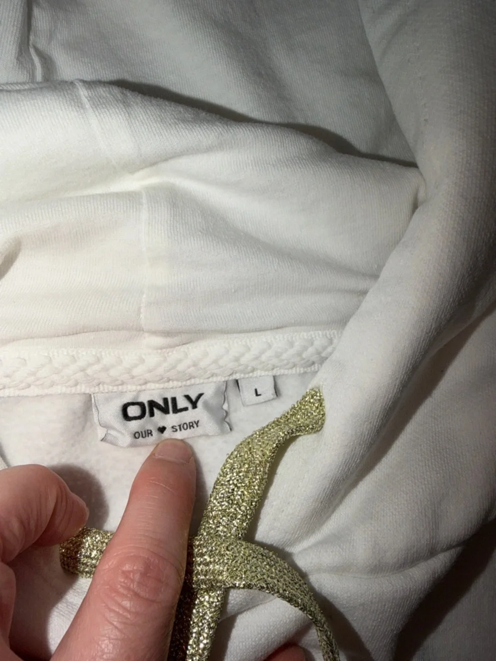 ONLY White Hoodie with Gold Drawstrings and Logo - Picture 2 of 3
